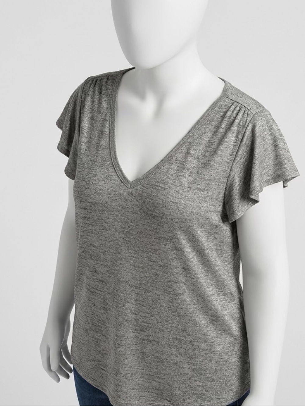 Women’s Silver V-Neck Flutter Sleeve Top